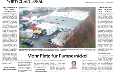 „Mehr Platz für Pumpernickel“, Zeitungsartikel von Axel Schwade, erschienen in „Wirtschaft lokal“, Der Patriot, am 6. Februar 2024